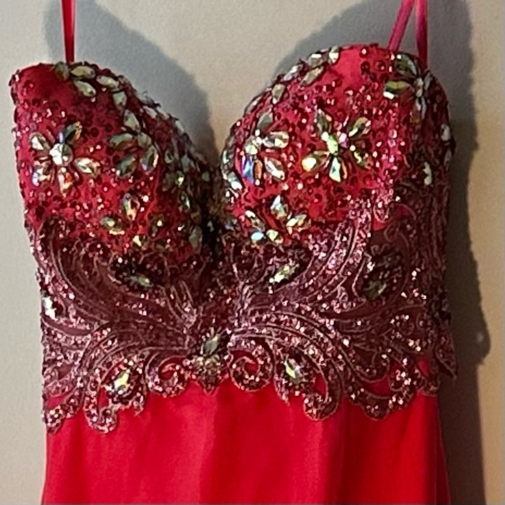 Nina Canacci Dress Home Coming Formal Strapless Sequin and Split Fuchsia Size 2 - Picture 8 of 14